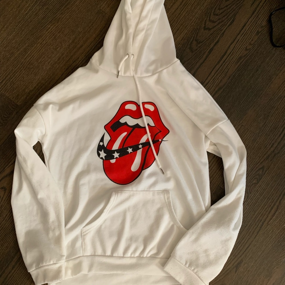red lips and nike logo sweatshirt